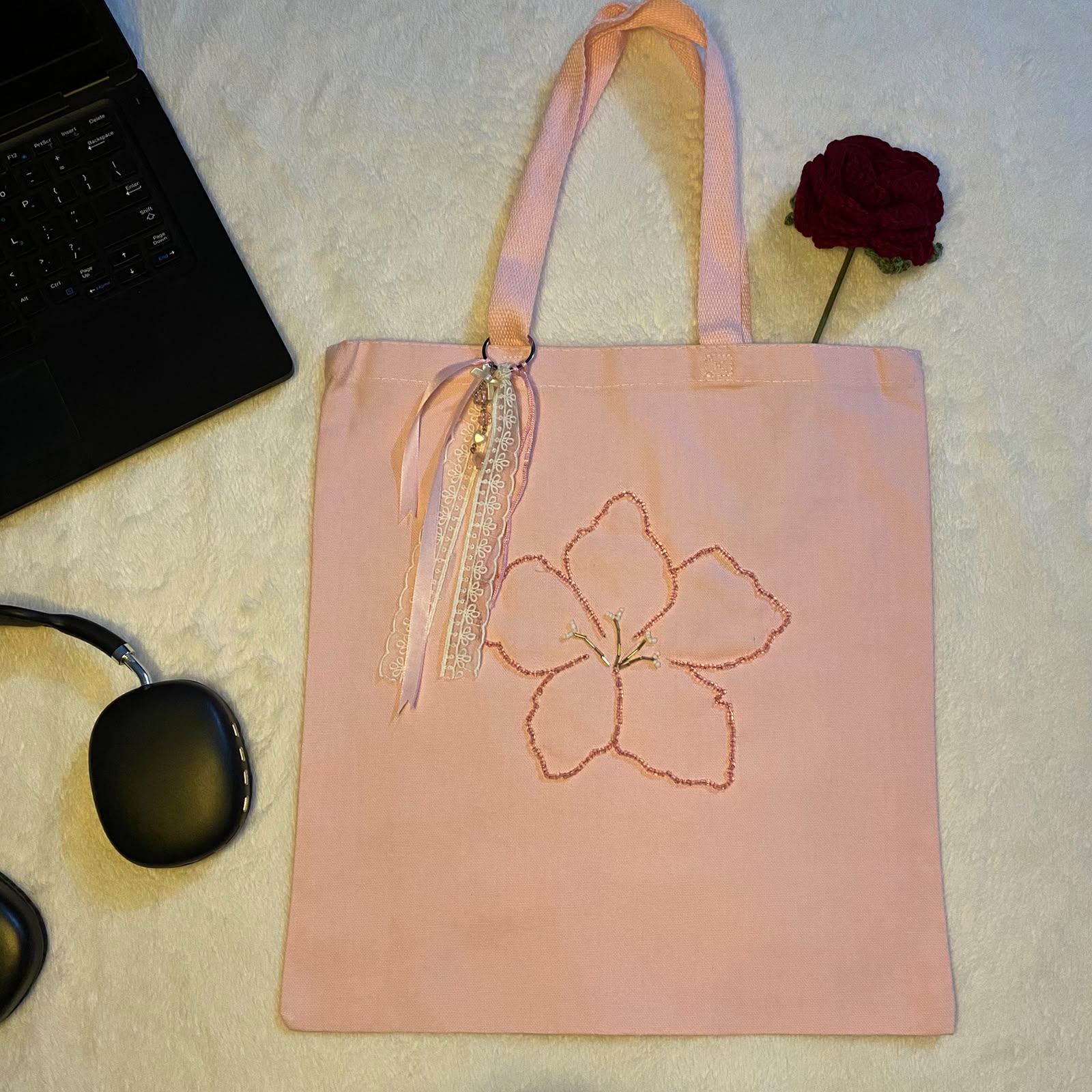Pink Flower Tote Bag - Image 2