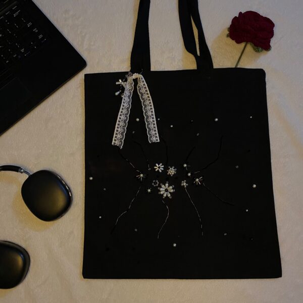 Black Beaded Tote Bag